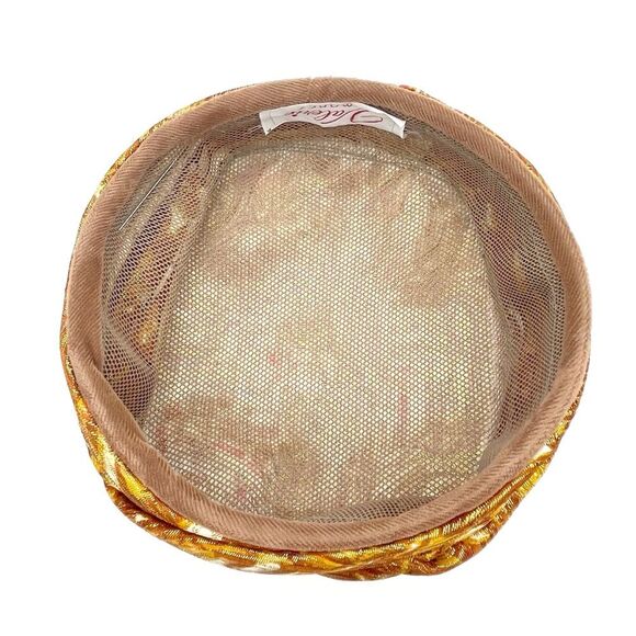 Vintage Valerie Modes Draped Turban Pillbox Hat – Metallic Gold & Bronze Brocade - Picture 10 of 16